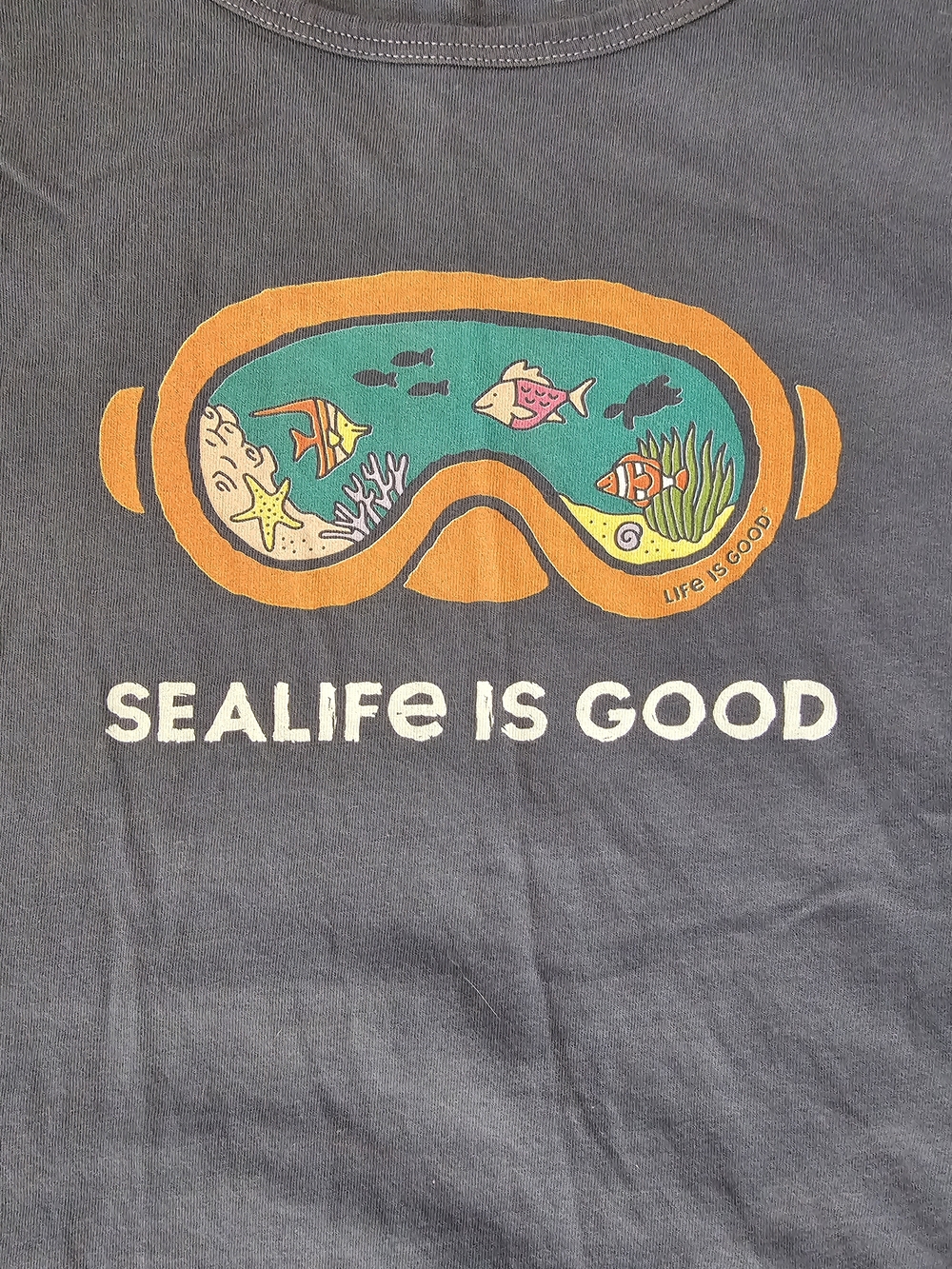 Life Is Good Blue Tank with Colorful Snorkel Goggles Graphic - Picture 3 of 5